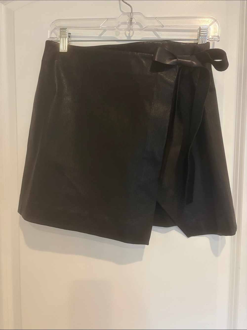 rag & bone Black Lamb Leather Mini Wrap Skirt with Tie